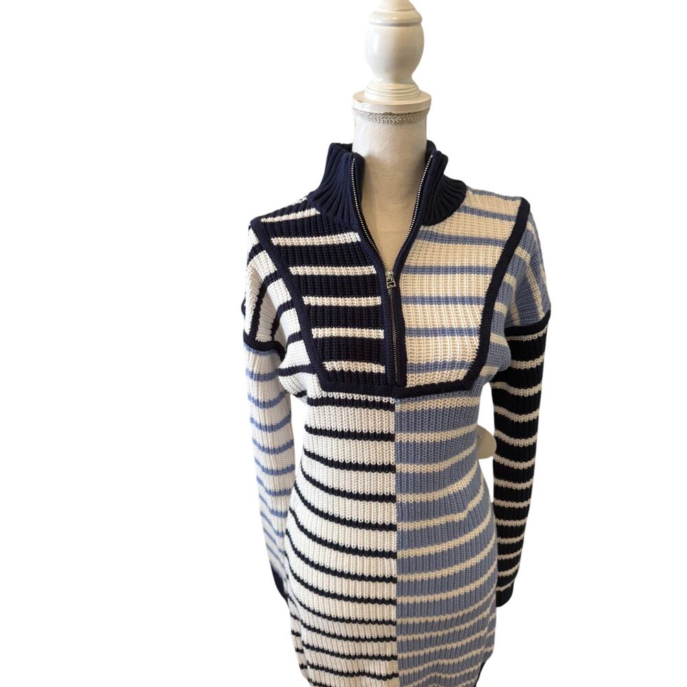 Staud Mini Hampton Striped Sweater Dress Blue M - Picture 4 of 11